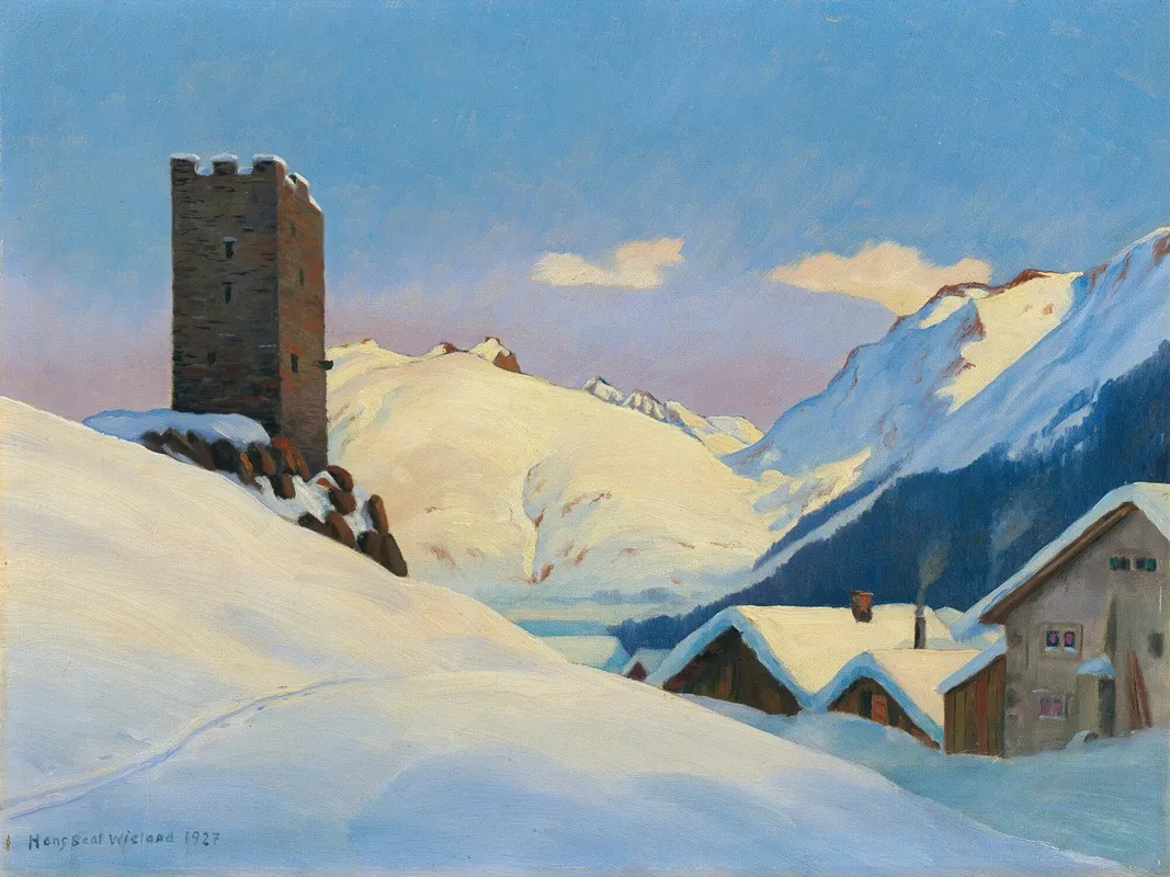Winter Landscape Near Hospental Wall Art by Hans Beat Wieland - High-Resolution Digital Print