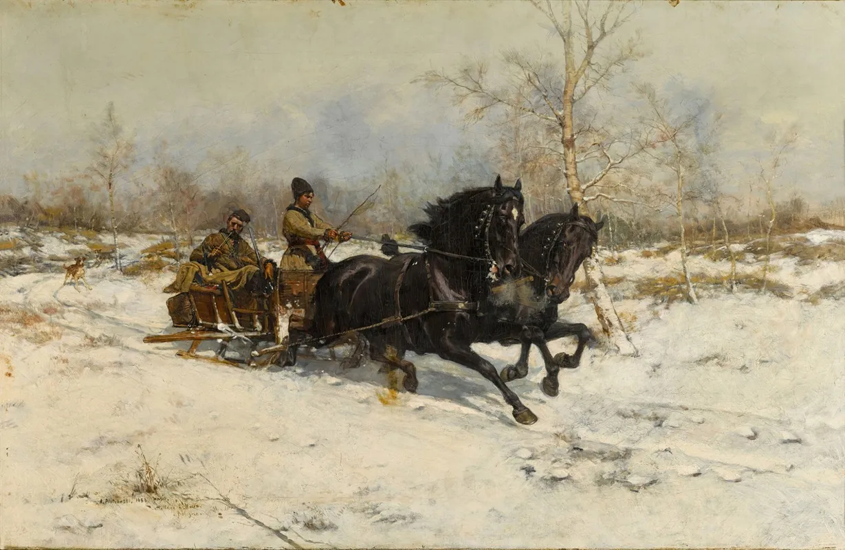 Winter Landscape With A Horse Drawn Carriage
