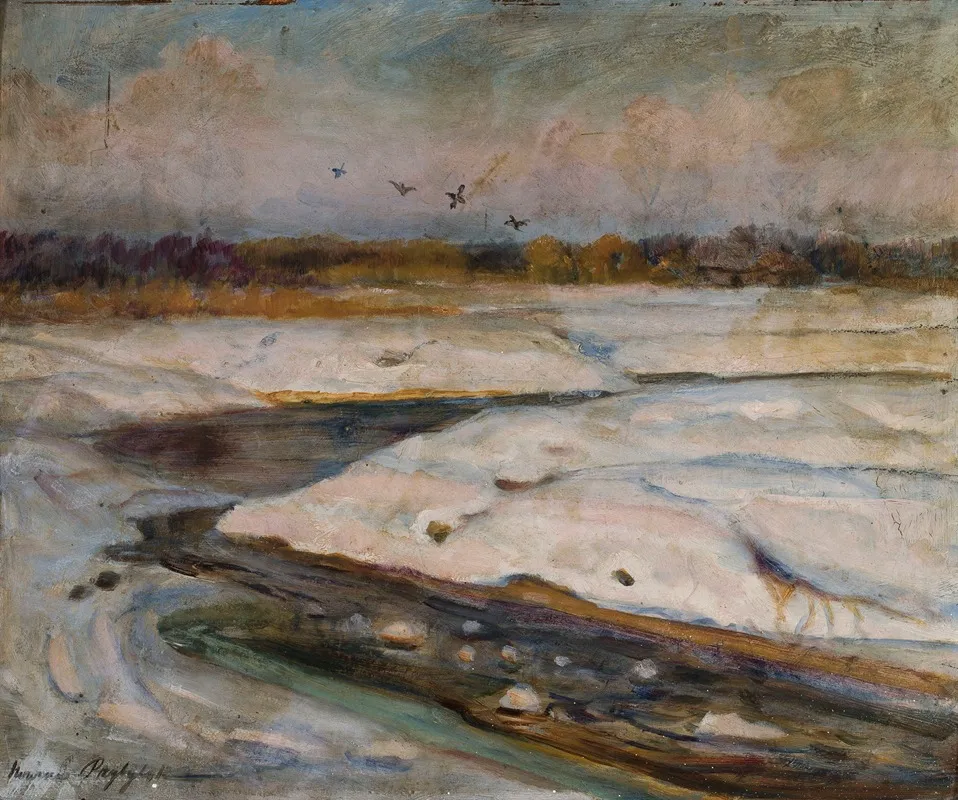 Winter Landscape With A Meandering River Wall Art by Wacław Nowina-Przybylski - High-Resolution Digital Print