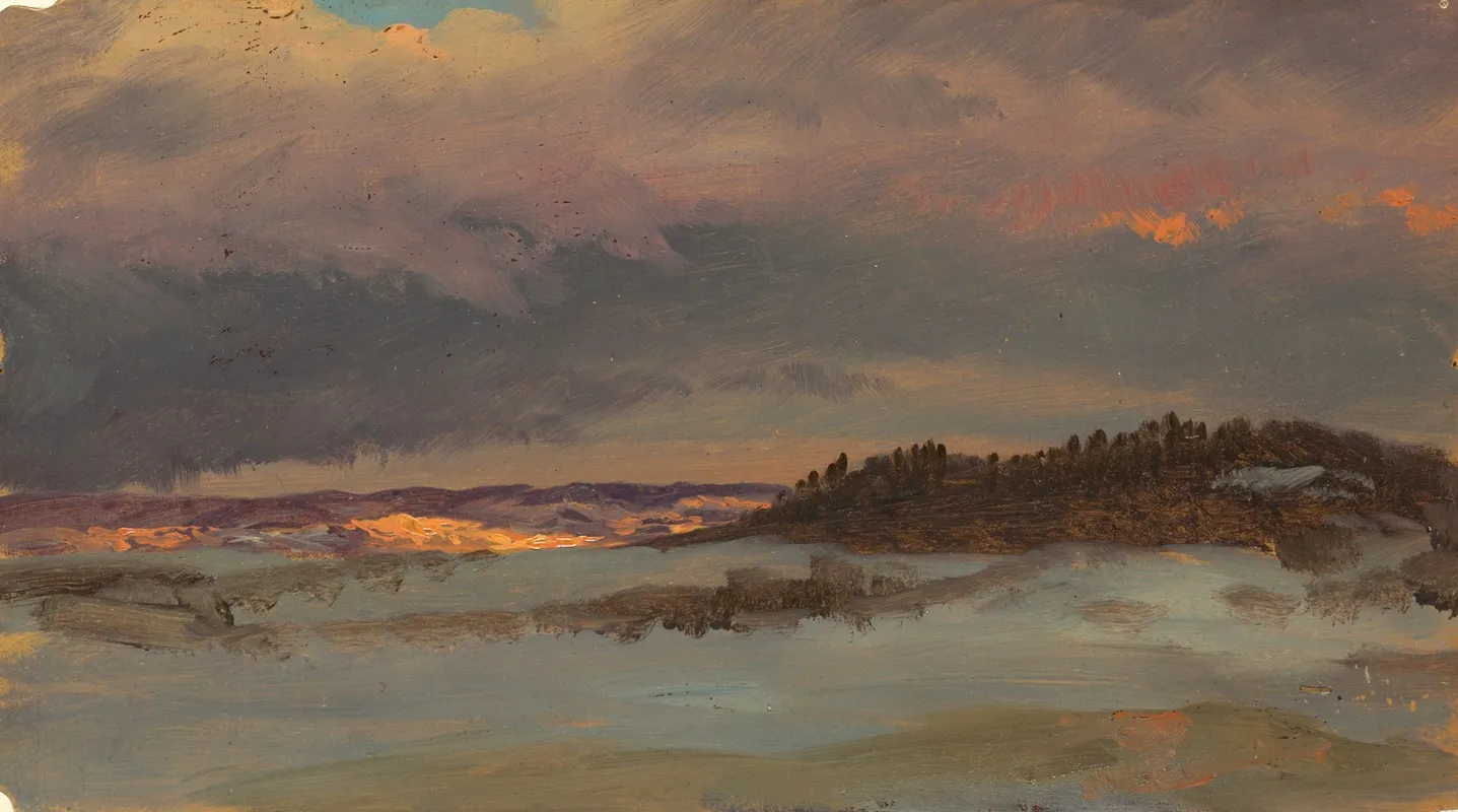 Winter Landscape With Blue Hill At Sunset Hudson New York Wall Art by Frederic Edwin Church - High-Resolution Digital Print