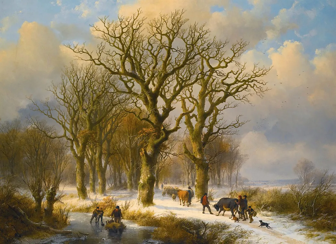 Winter Landscape With Cattle Drivers Wall Art by Johann Bernhard Klombeck - High-Resolution Digital Print