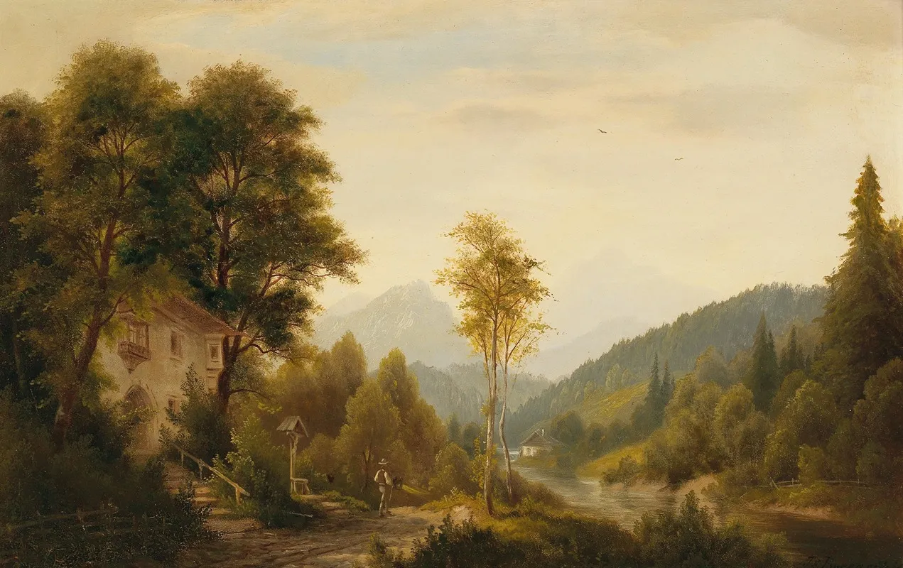 Winter Landscape With Decorative Figures 2 Wall Art by Josef Burgaritzky - High-Resolution Digital Print