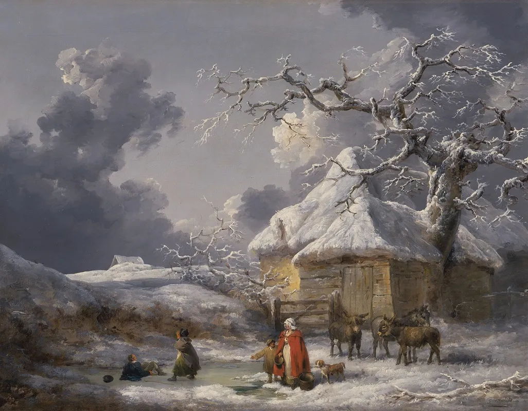 Winter Landscape With Figures Wall Art by George Morland - High-Resolution Digital Print