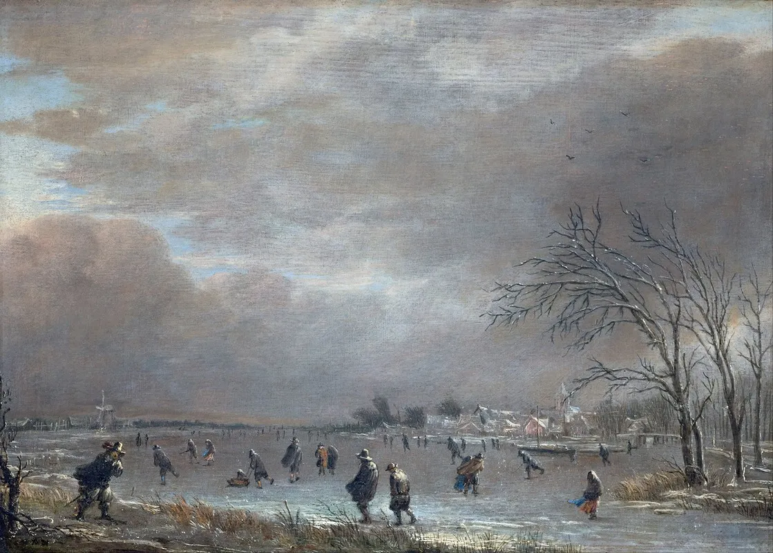 Winter Landscape With Skaters On A Frozen River