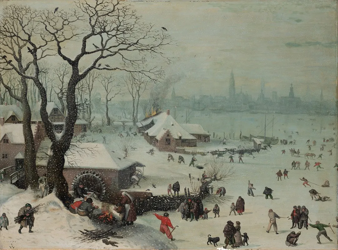Winter Landscape With Snowfall Near Antwerp 2 Wall Art by Lucas van Valckenborch - High-Resolution Digital Print