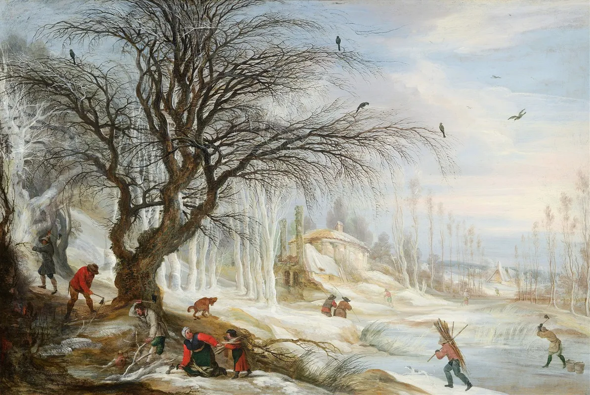 Winter Landscape With Wood Gatherers Wall Art by Gijsbrecht Leytens - High-Resolution Digital Print