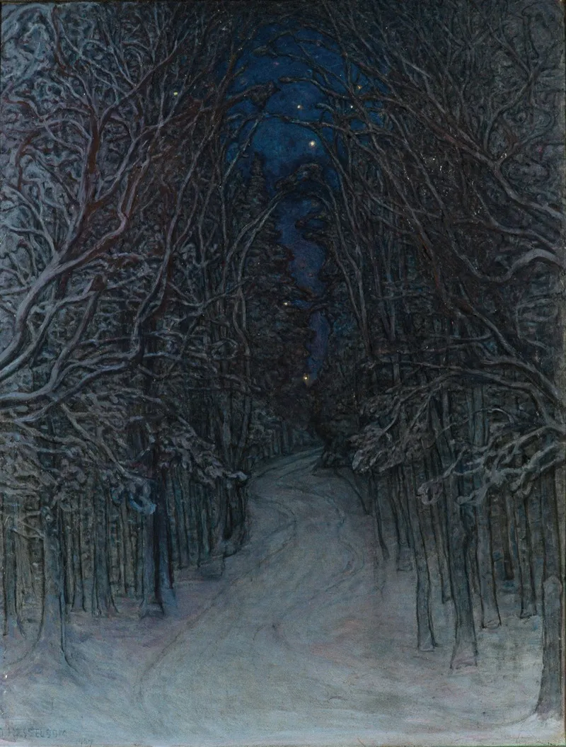 Winter Night In The Forest Wall Art by Otto Hesselbom - High-Resolution Digital Print