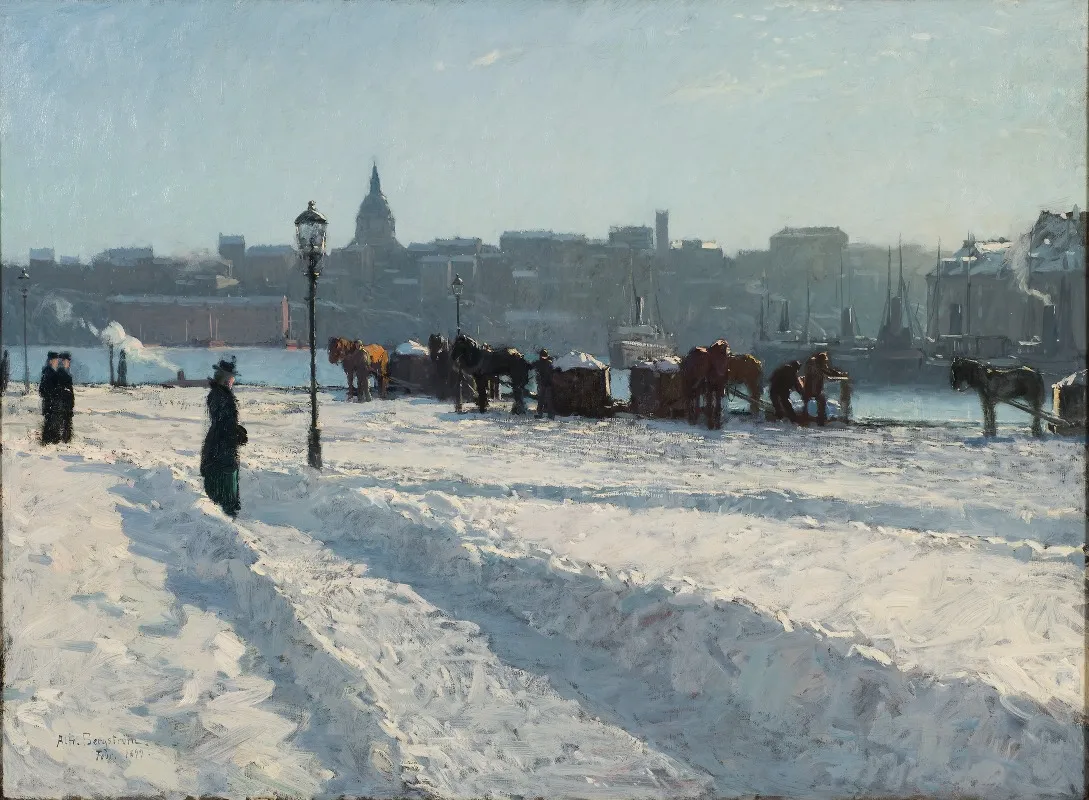 Winter Scene From The Stockholm Waterfront Wall Art by Alfred Bergström - High-Resolution Digital Print