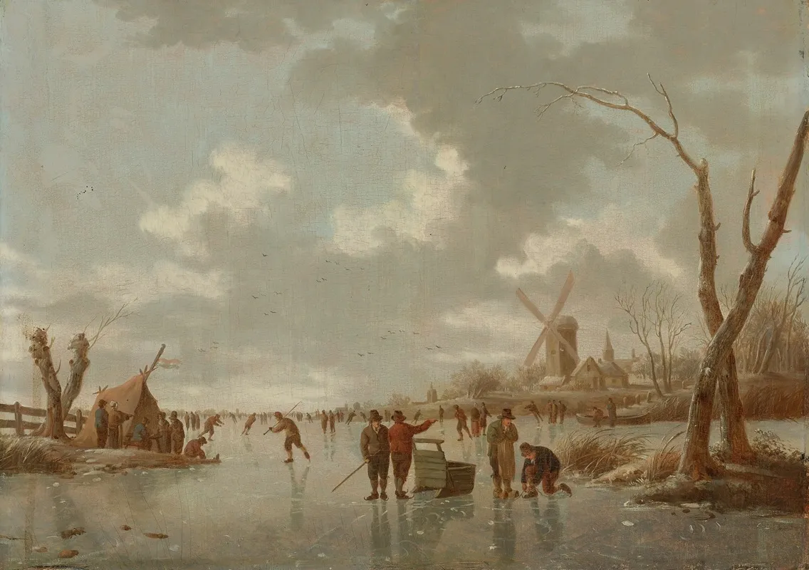 Winter Scene With Skaters On A Frozen River Wall Art by Hendrik Willem Schweickhardt - High-Resolution Digital Print