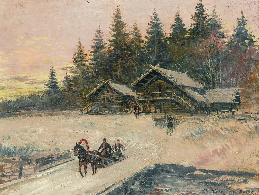 Winter Scene With Troika Wall Art by Konstantin Alexeevich Korovin - High-Resolution Digital Print