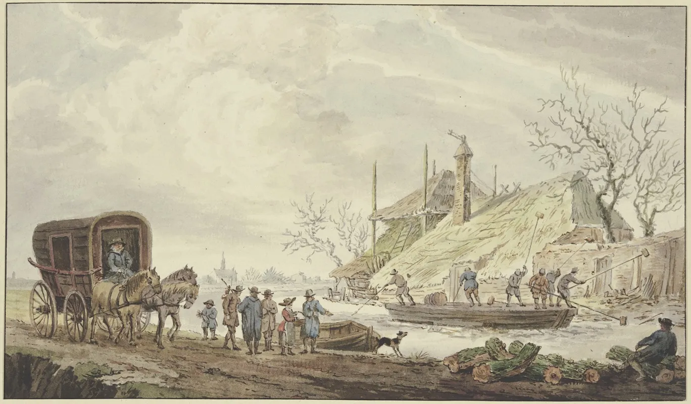 Winterlandschaft An Einem Bauernhof Hauen Schiffer Das Eis Auf Links Eine Kutsche Wall Art by J. H. Van Loon - High-Resolution Digital Print