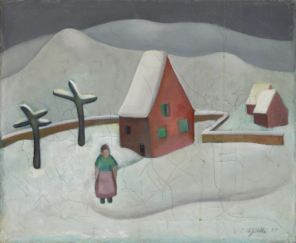 Winterlandschaft Mit Rotem Haus Wall Art by Emanuel Schöttli - High-Resolution Digital Print