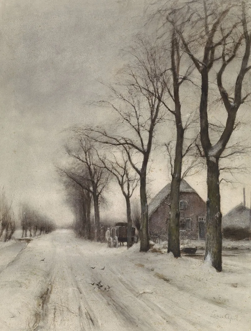 Winterlandschap Met Boerderij Aan Een Laan Wall Art by Louis Apol - High-Resolution Digital Print
