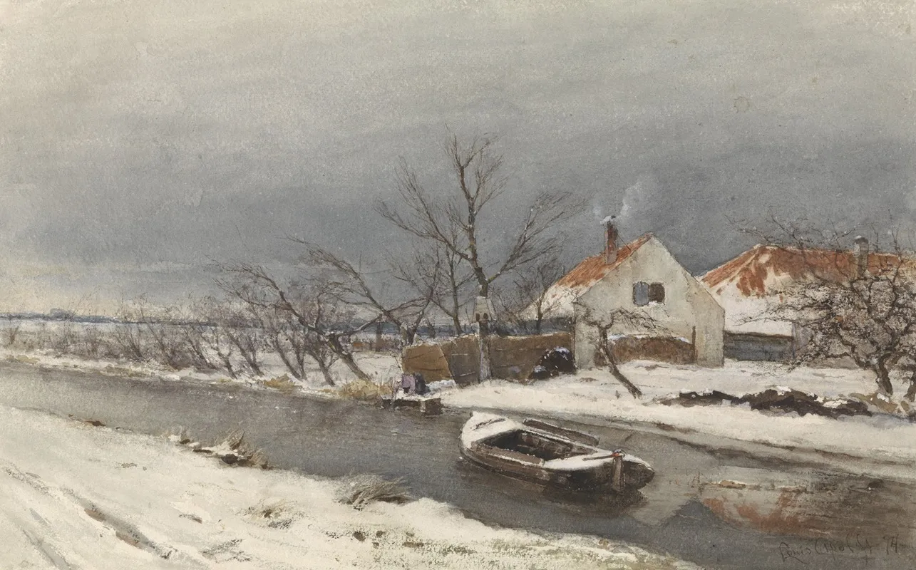 Winterlandschap Met Huizen Aan Een Vaart Wall Art by Louis Apol - High-Resolution Digital Print