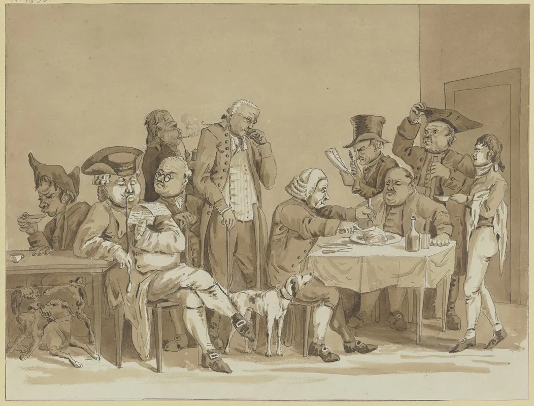 Wirtshausszene Rechts Eine Gruppe Um Einen Tisch Links Eine Gruppe Von Weiteren Gasten Und Mehreren Hunden Wall Art by Friedrich Rottmann - High-Resolution Digital Print