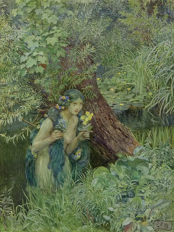 With Goodly Greenish Locks All Loose Untied Wall Art by Eleanor Fortescue-Brickdale - High-Resolution Digital Print