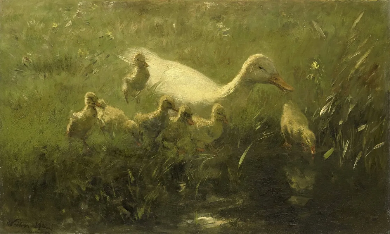 Witte Eend Met Kiekens Wall Art by Willem Maris - High-Resolution Digital Print