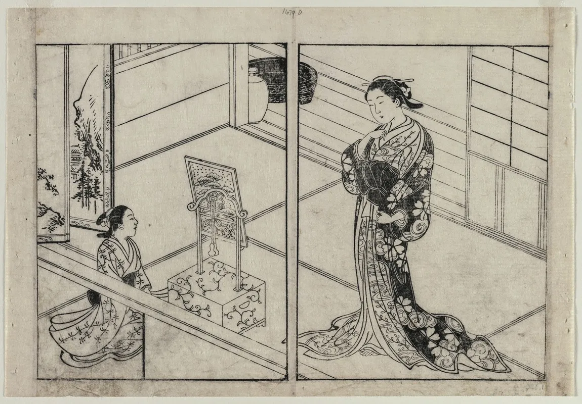 Woman And Child Beside A Mirror Stand