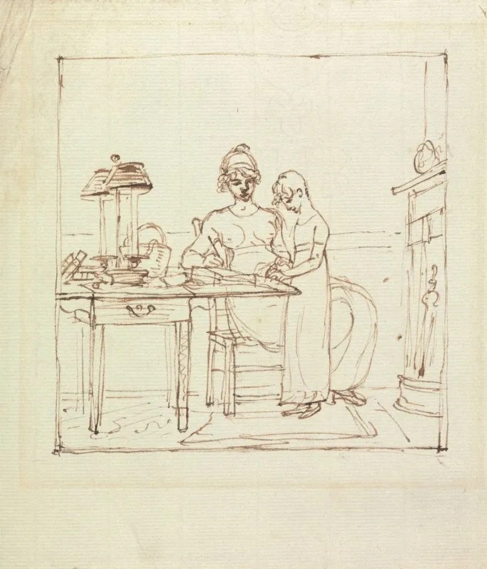 Woman And Girl At A Writing Desk