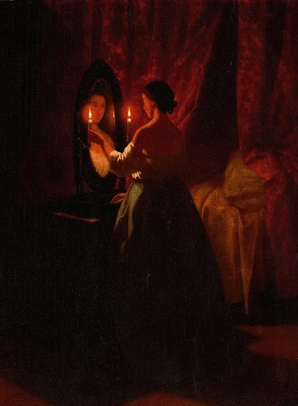 Woman At A Mirror Wall Art by Johann Mongels Culverhouse - High-Resolution Digital Print