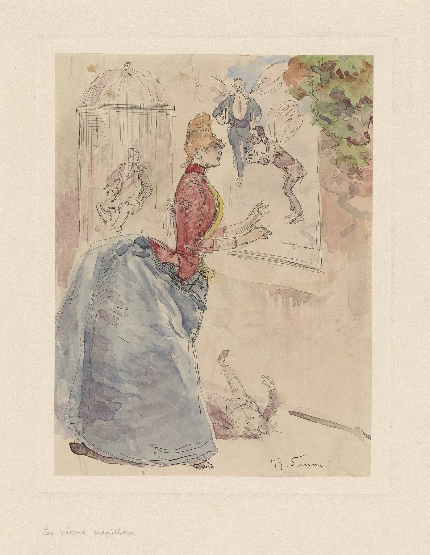 Woman At A Window Surrounded By Miniature Men Wall Art by Henri Somm - High-Resolution Digital Print