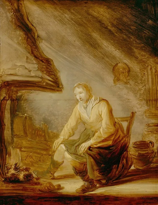 Woman Before A Fire Wall Art by Benjamin Gerritsz. Cuyp - High-Resolution Digital Print