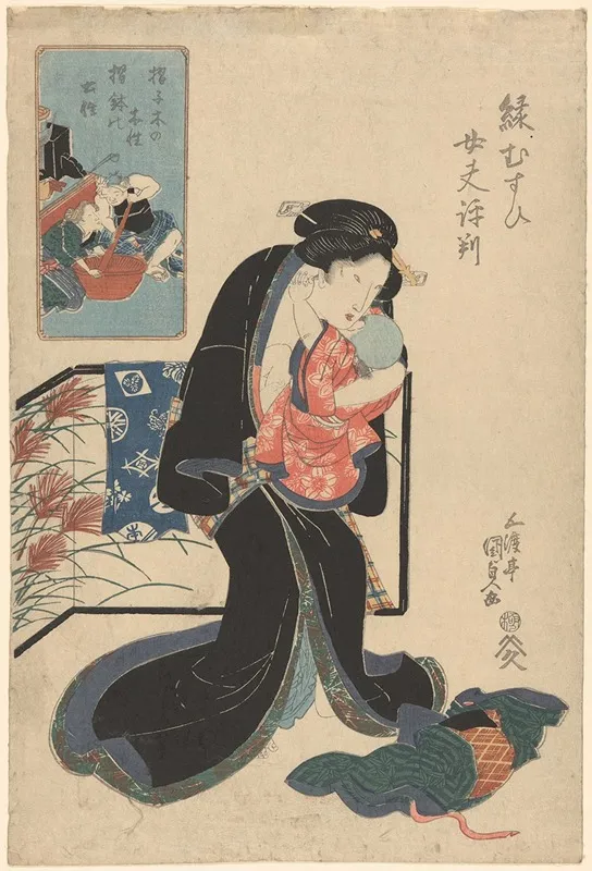 Woman Clasping Baby Wall Art by Utagawa Kunisada (Toyokuni III) - High-Resolution Digital Print