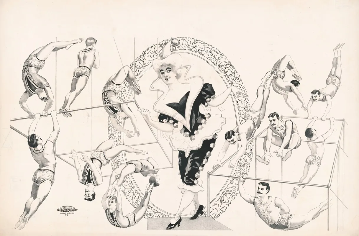 Woman Clown Acrobats On Bars 2 Wall Art by Russell, Morgan & Co. - High-Resolution Digital Print
