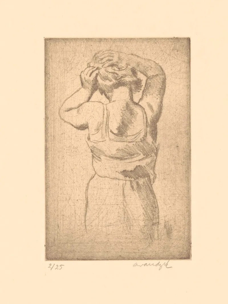 Woman Doing Her Hair Wall Art by Albert Van Dyck - High-Resolution Digital Print
