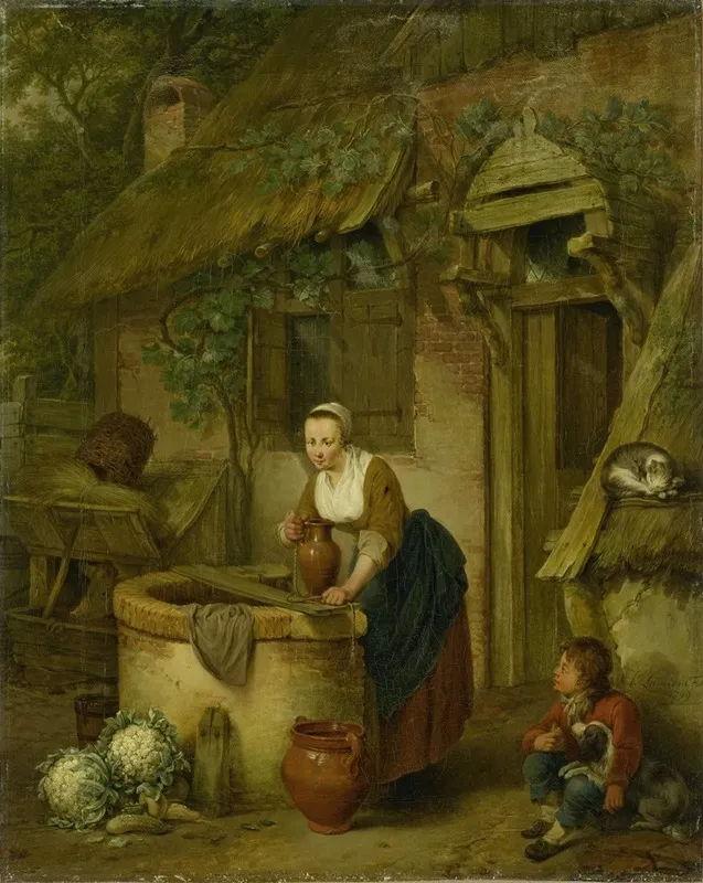 Woman Drawing Water From A Well Wall Art by Jacobus Johannes Lauwers - High-Resolution Digital Print