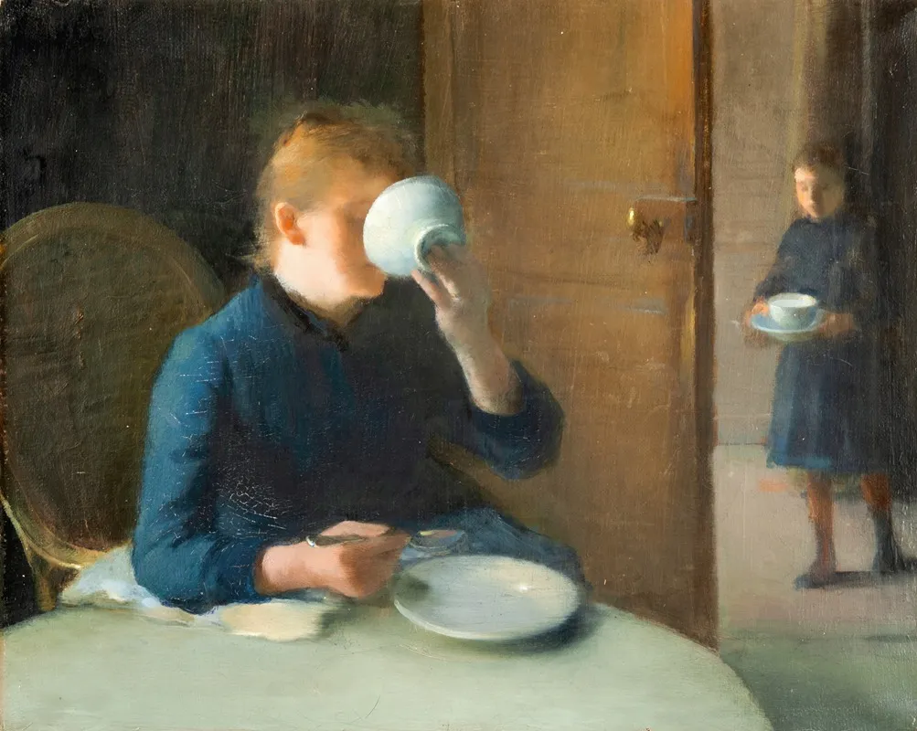 Woman Drinking Coffee Wall Art by Léon Étienne Tournes - High-Resolution Digital Print