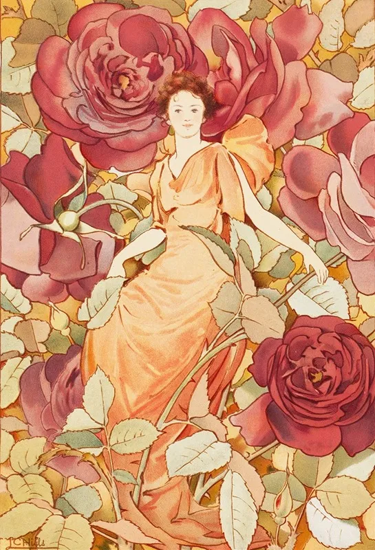 Woman Enframed In Flowers Wall Art by Laura Coombs Hills - High-Resolution Digital Print