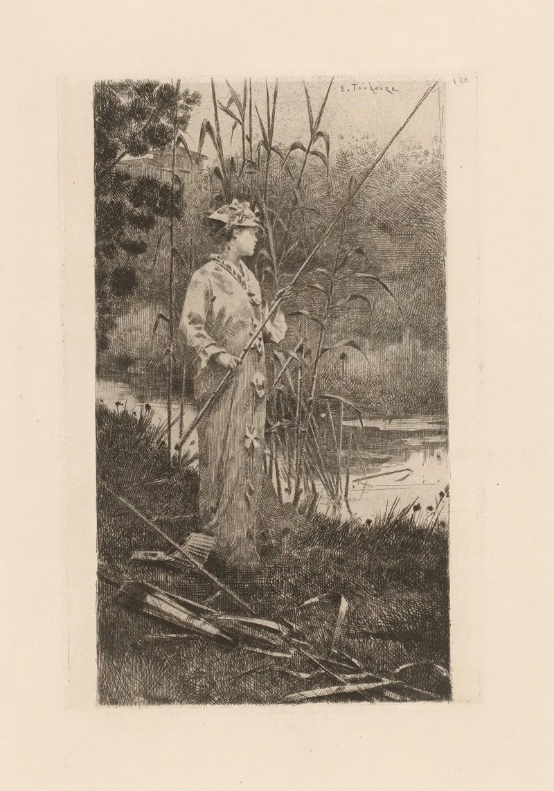 Woman Fishing 2 Wall Art by Edouard Toudouze - High-Resolution Digital Print