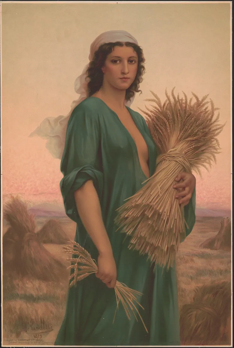 Woman Holding A Bundle Of Wheat In A Field Wall Art by Sampson Low & Co. - High-Resolution Digital Print