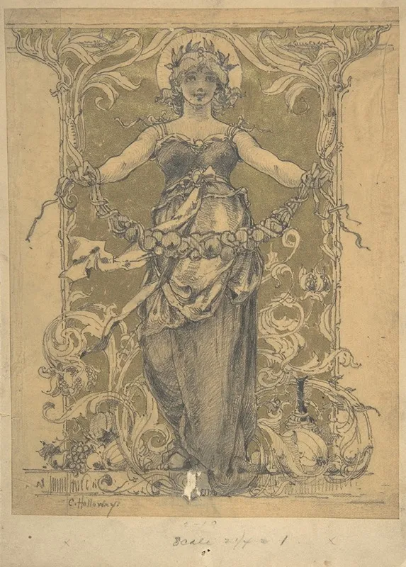 Woman Holding A Garland Wall Art by Charles Edward Holloway - High-Resolution Digital Print