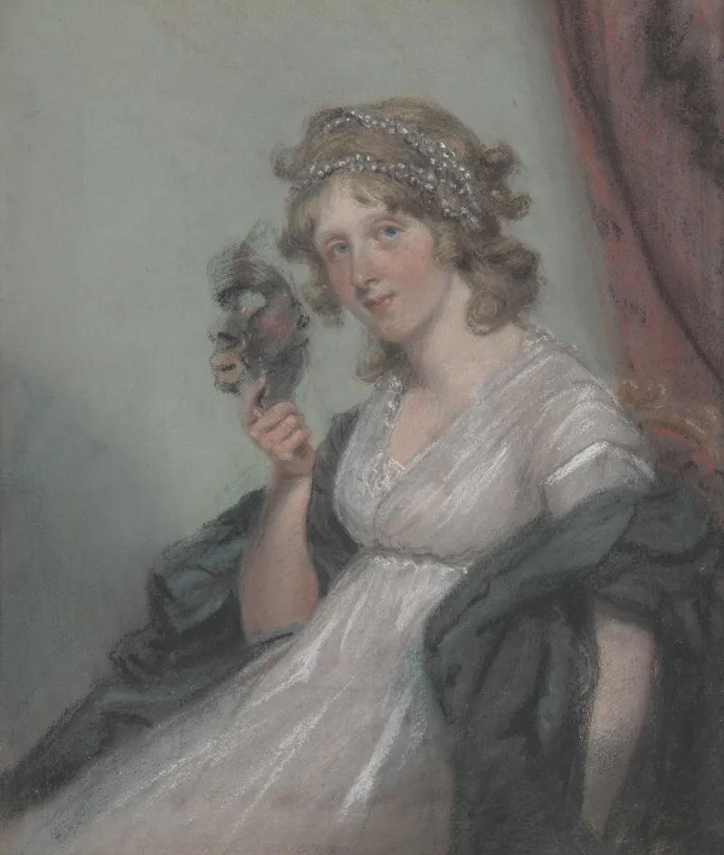 Woman Holding A Mask Wall Art by John Raphael Smith - High-Resolution Digital Print