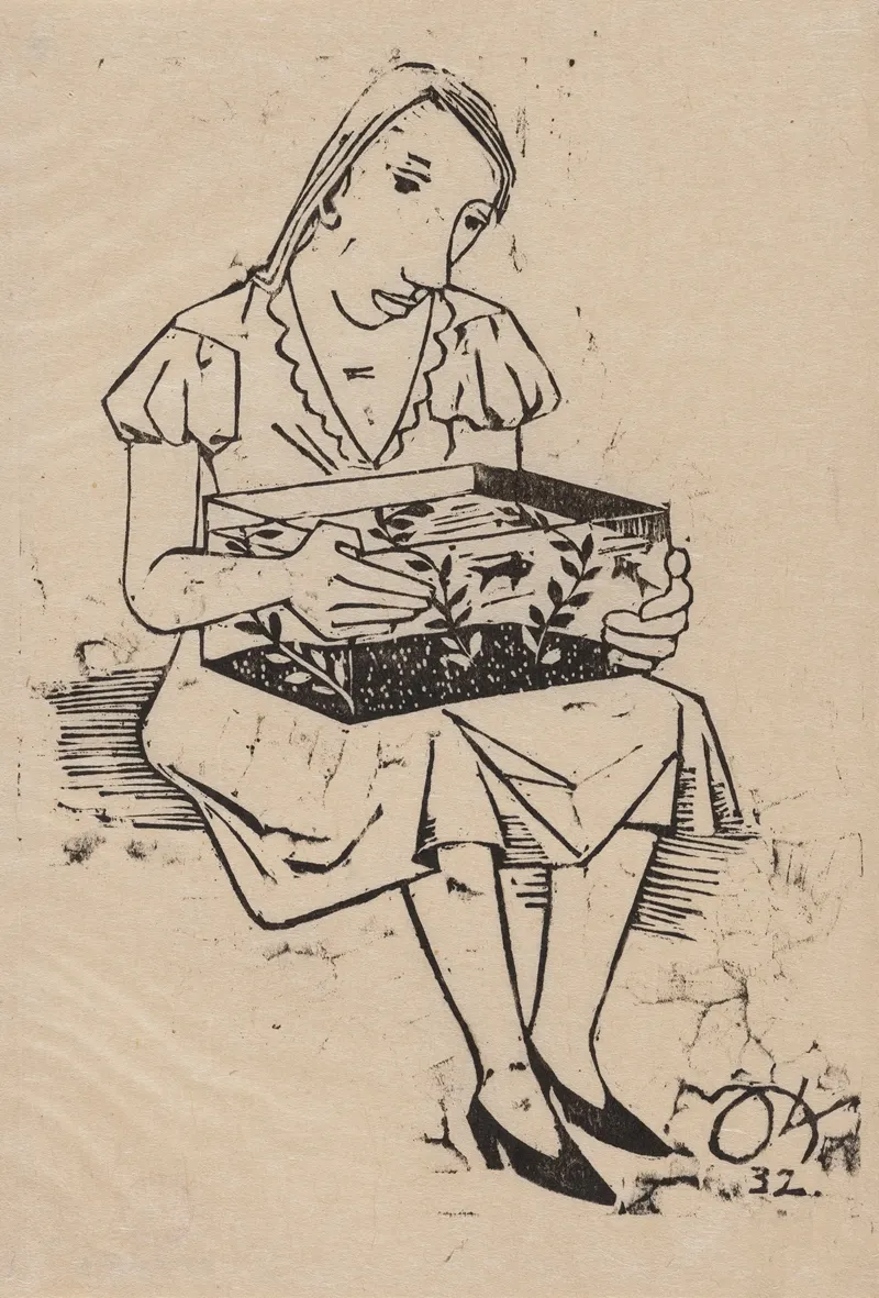 Woman Holding An Aquarium On Her Lap Wall Art by Joachim Karsch - High-Resolution Digital Print