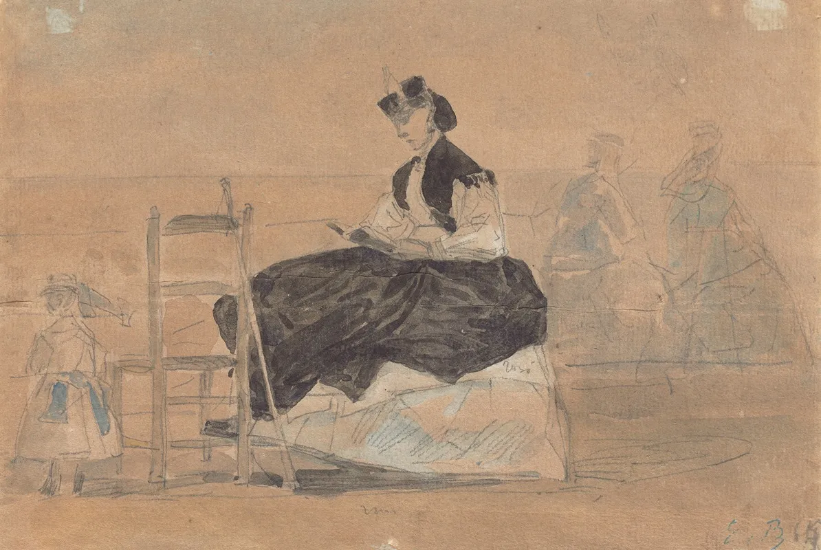 Woman In A Crinoline On The Beach Of Trouville Wall Art by Eugène Boudin - High-Resolution Digital Print