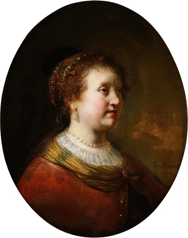 Woman In A Red Dress And Pearls Wall Art by Govert Flinck - High-Resolution Digital Print