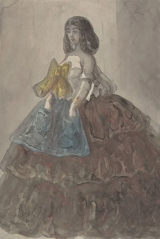 Woman In A Tiered Gown With A Large Bow