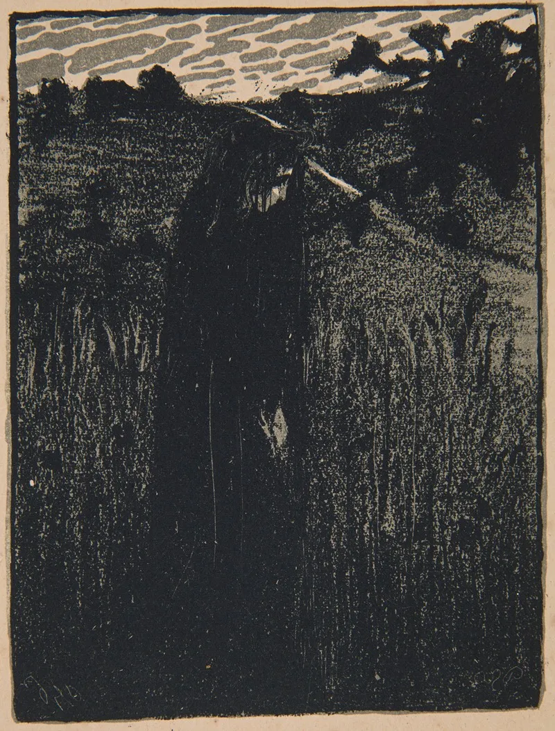 Woman In Black Against A Landscape Background Wall Art by Antoni Stanisław Procajłowicz - High-Resolution Digital Print