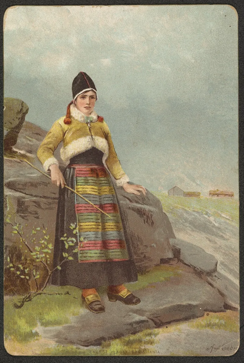 Woman In Folk Costume Holding A Stick Wall Art by Axel Hjalmar Ender - High-Resolution Digital Print