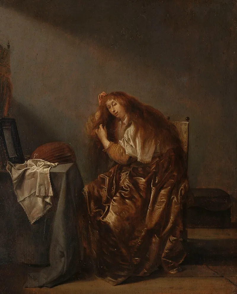 Woman In Front Of The Mirror Wall Art by Pieter Codde - High-Resolution Digital Print