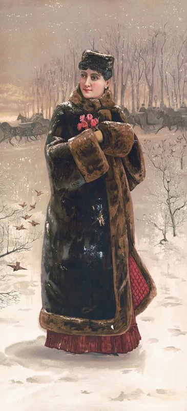 Woman In Fur Coat With Muff Wall Art by Julius Bien - High-Resolution Digital Print