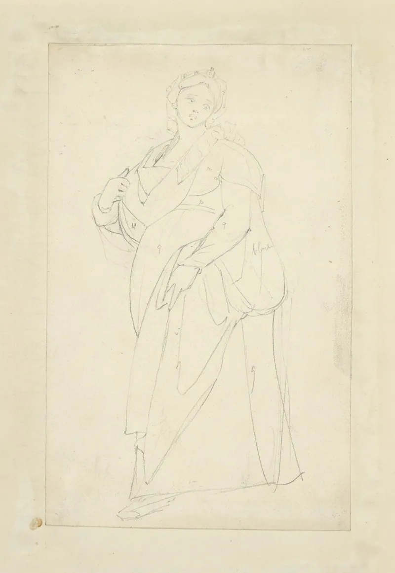 Woman In Head Piece And Long Dress With Sling About Her Neck Possibly For Infant