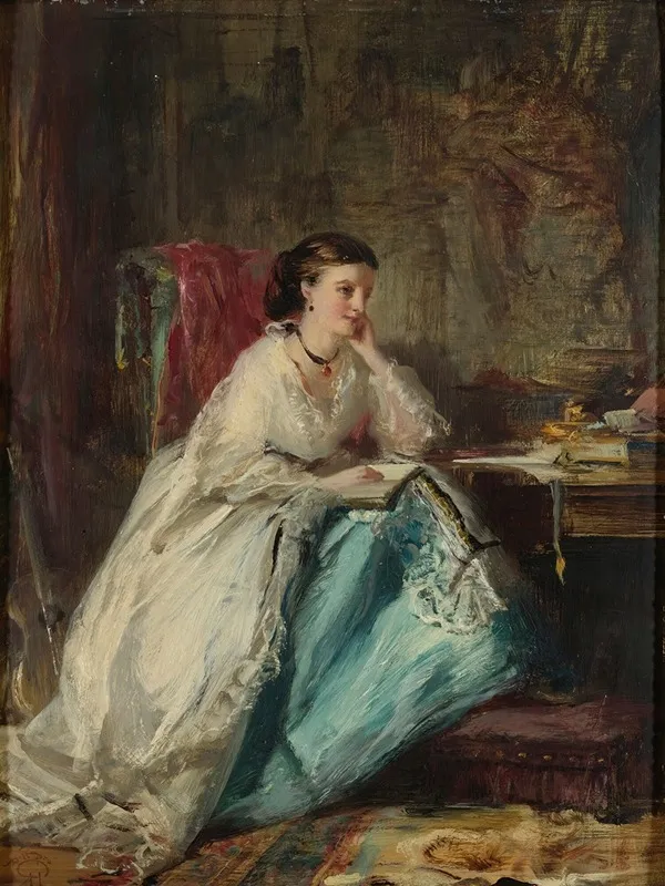 Woman In Her Study Wall Art by Robert Duddingstone Herdman - High-Resolution Digital Print