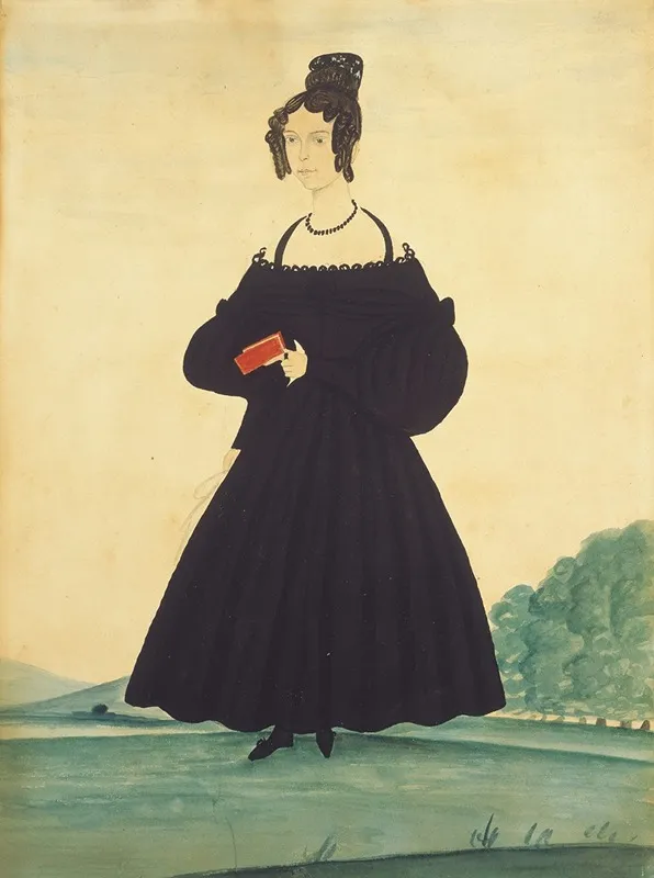 Woman In Landscape Holding Red Book Wall Art by Jacob Maente - High-Resolution Digital Print
