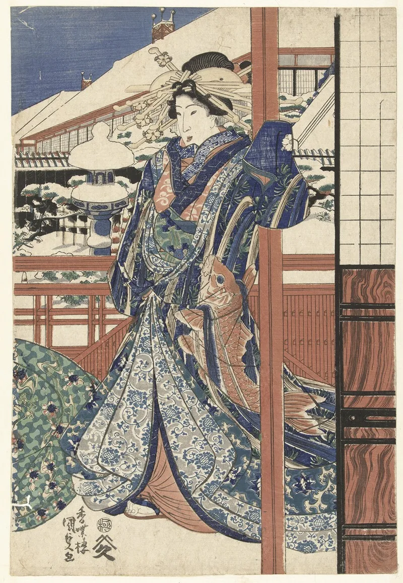 Woman In Winter Garden Wall Art by Utagawa Kunisada (Toyokuni III) - High-Resolution Digital Print