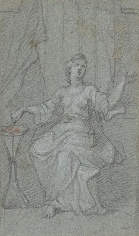 Woman Lighting A Sacrificial Fire Wall Art by Claude Guy Hallé - High-Resolution Digital Print
