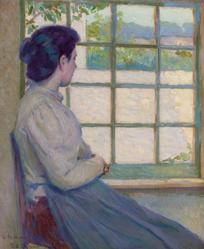 Woman Looking Out A Window Portrait Of A M Hooey Wall Art by George Albert Thompson - High-Resolution Digital Print